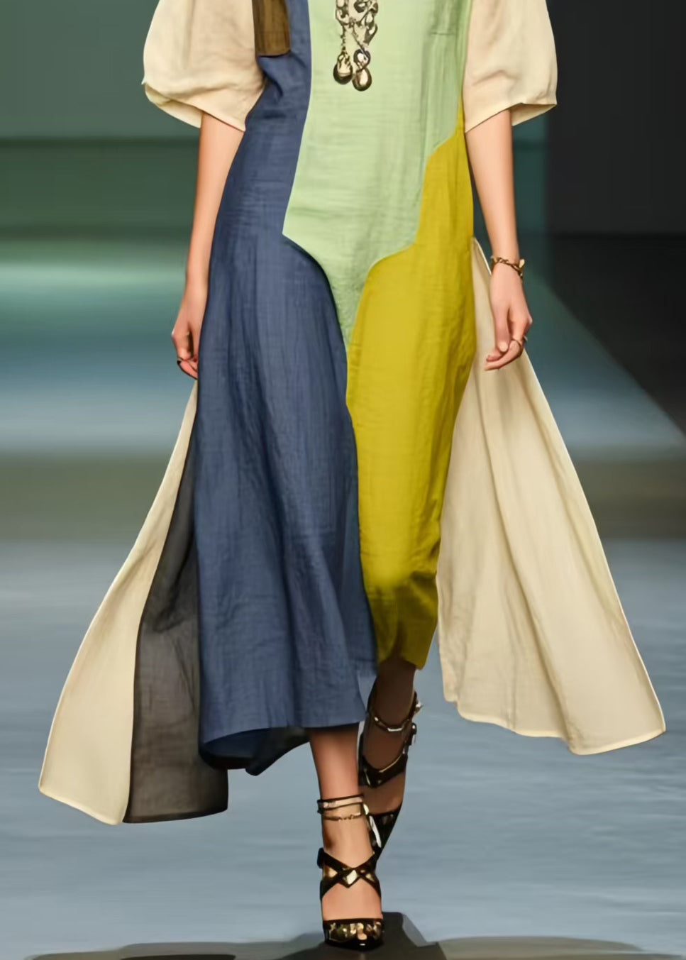 Polychrome Asymmetrical Patchwork Cotton Ankle Dress Summer