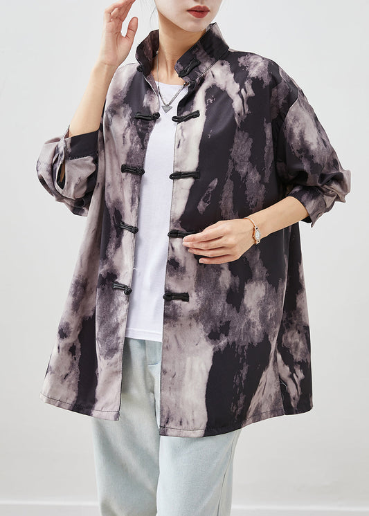 Black Oversized Tie Dye Spandex Shirts Fall