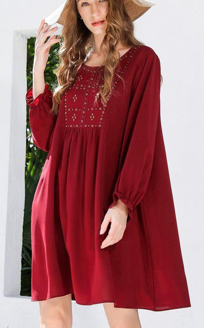 French Mulberry Chiffon Long Sleeve Spring Vacation Dresses
