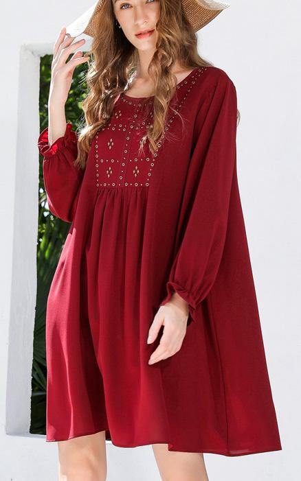 French Mulberry Chiffon Long Sleeve Spring Vacation Dresses