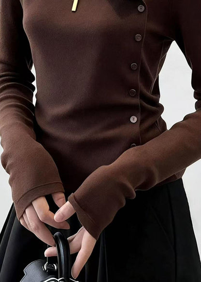 Slim Fit Coffee Turtleneck Button Cotton T Shirt Winter