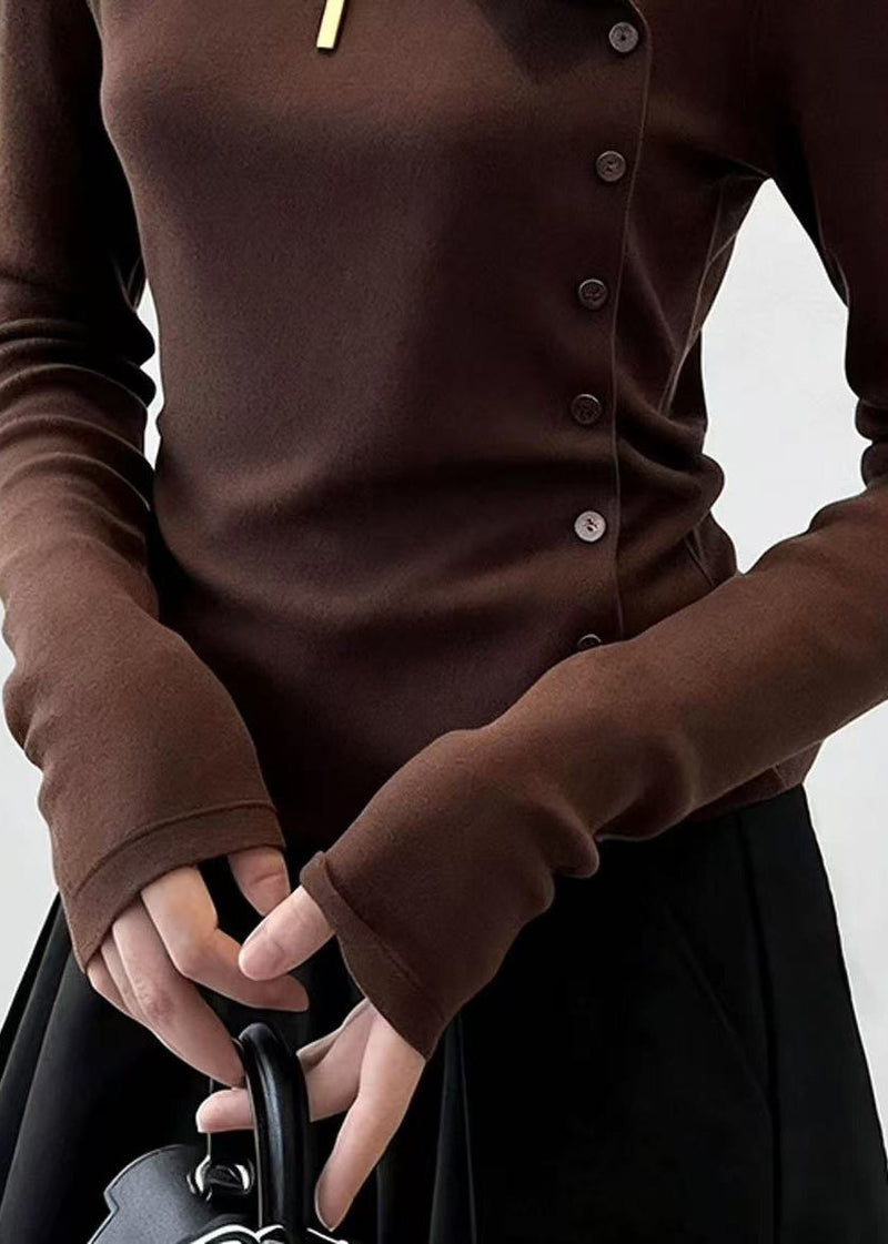 Slim Fit Coffee Turtleneck Button Cotton T Shirt Winter