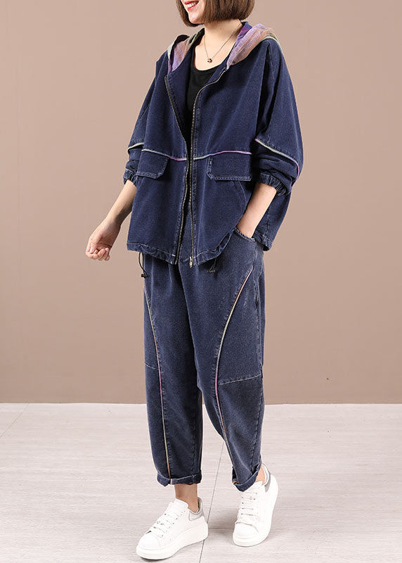 Loose Hooded Zippered Fall Two Pieces Set