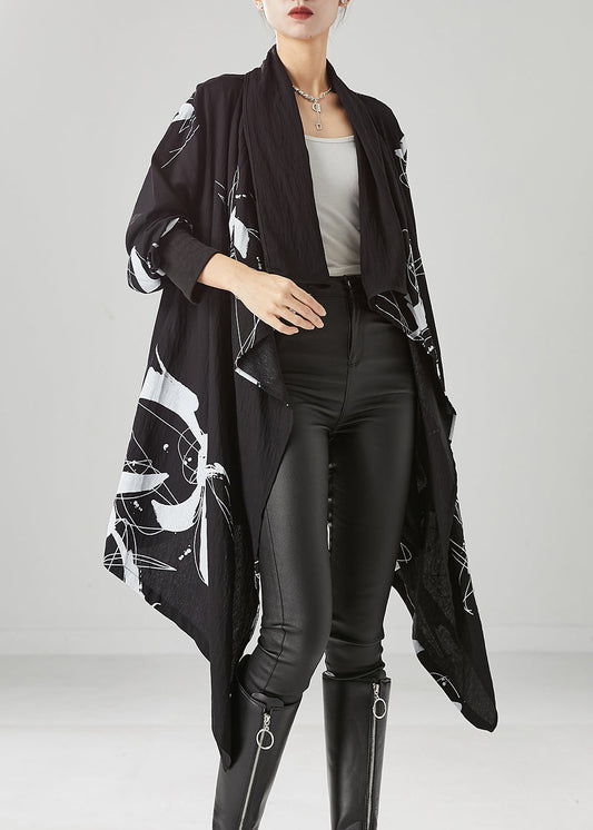 Diy Black Asymmetrical Print Cotton Cardigans Fall