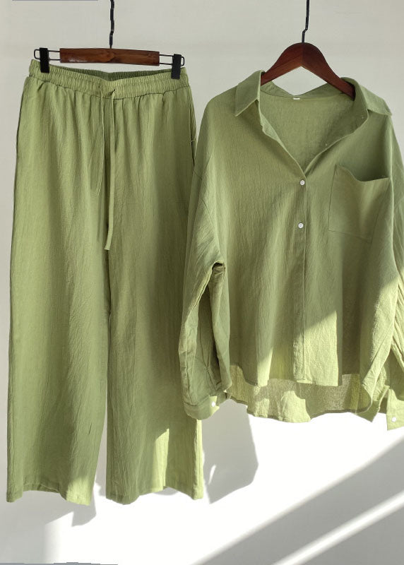 Blue Peter Pan Collar Tops and Pants Cotton Two-piece Set Spring