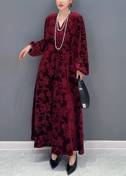 Black V Neck Jacquard Patchwork Velour Dresses Fall
