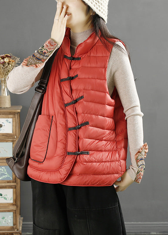 Red Chinese Button Warm Duck Down Filled Witner Vest