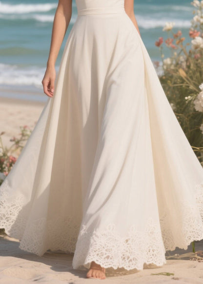 White V Neck Exra Large Hem Draping Chiffon Dresses Summer