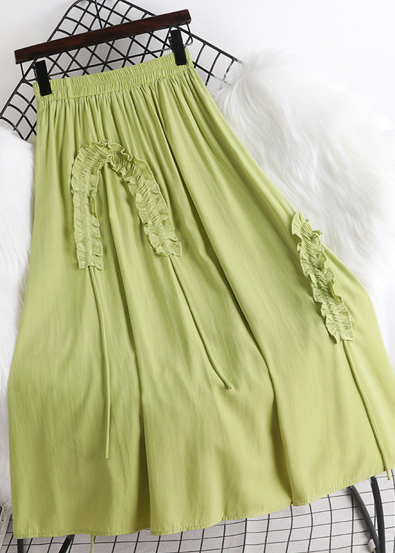 Pink Ruffled Cinched Elastic Waist a Line Skirt Summer