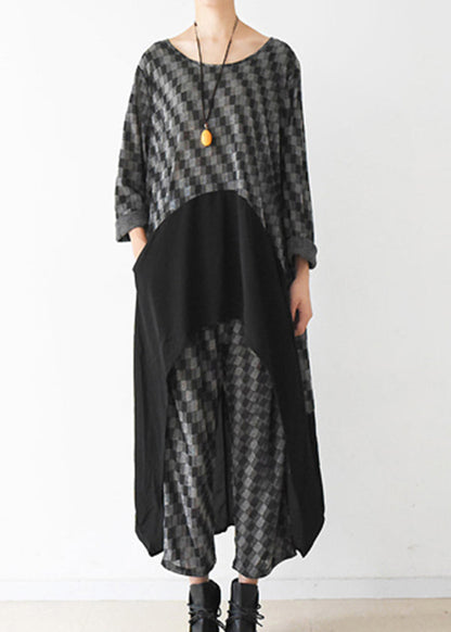 Original Black Plaid Asymmetrical Patchwork Cotton Two Piece Set Clothing Summer