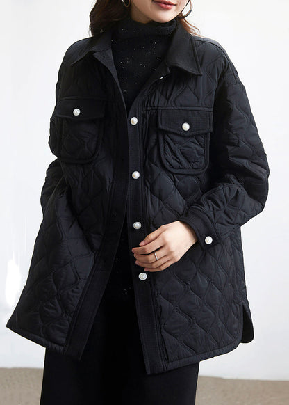 Black Peter Pan Collar Button Cotton Filled Coat Long Sleeve