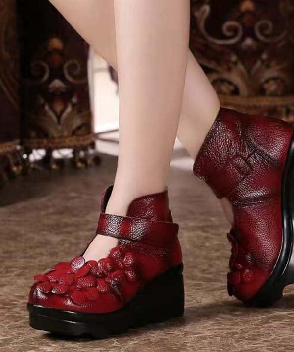 Retro Splicing Platform High Heels Black Cowhide Leather