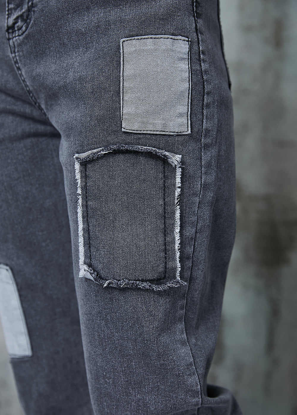 Grey Silm Fit Patchwork Applique Denim Pants Spring