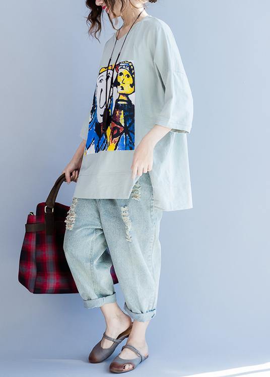 Blue Green Side Open Cotton Summer Tops