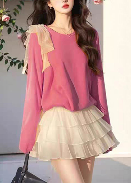 New Orange Bow Tops and White Tulle Skirts Cotton Two Piece Set Fall