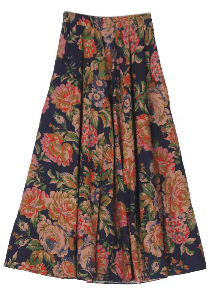 Print Wrinkled Elastic Waist Maxi Skirt