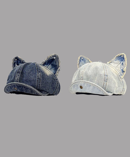 Dark Blue Cat Ear Denim Breton Hat