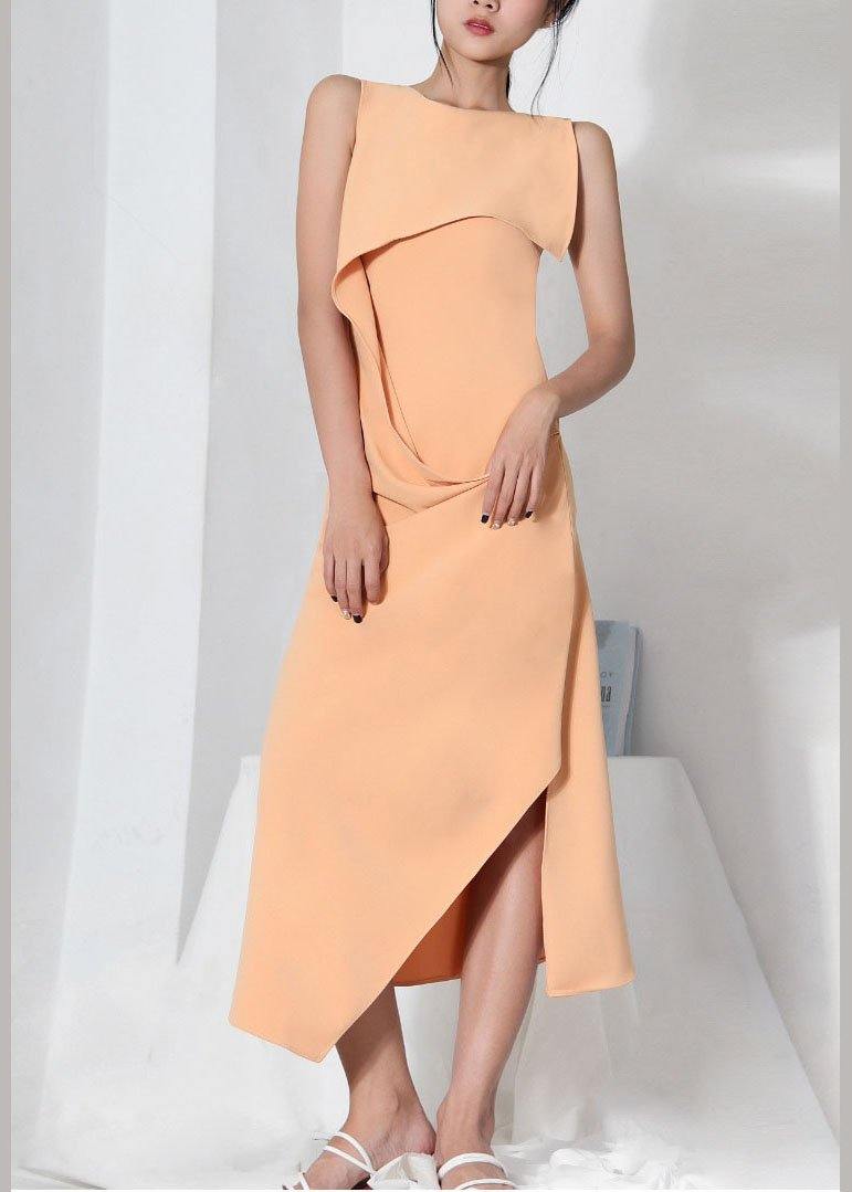 Organic Apricot Side Open Cotton Asymmetrical Design Summer Dress