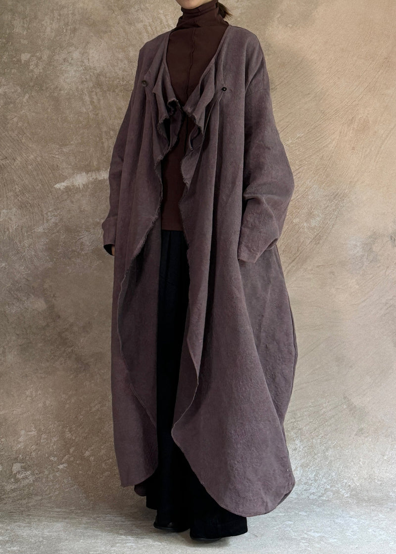 Dark Purple Pockets Patchwork Wear on Both Sides Trench Coats Long Sleeve