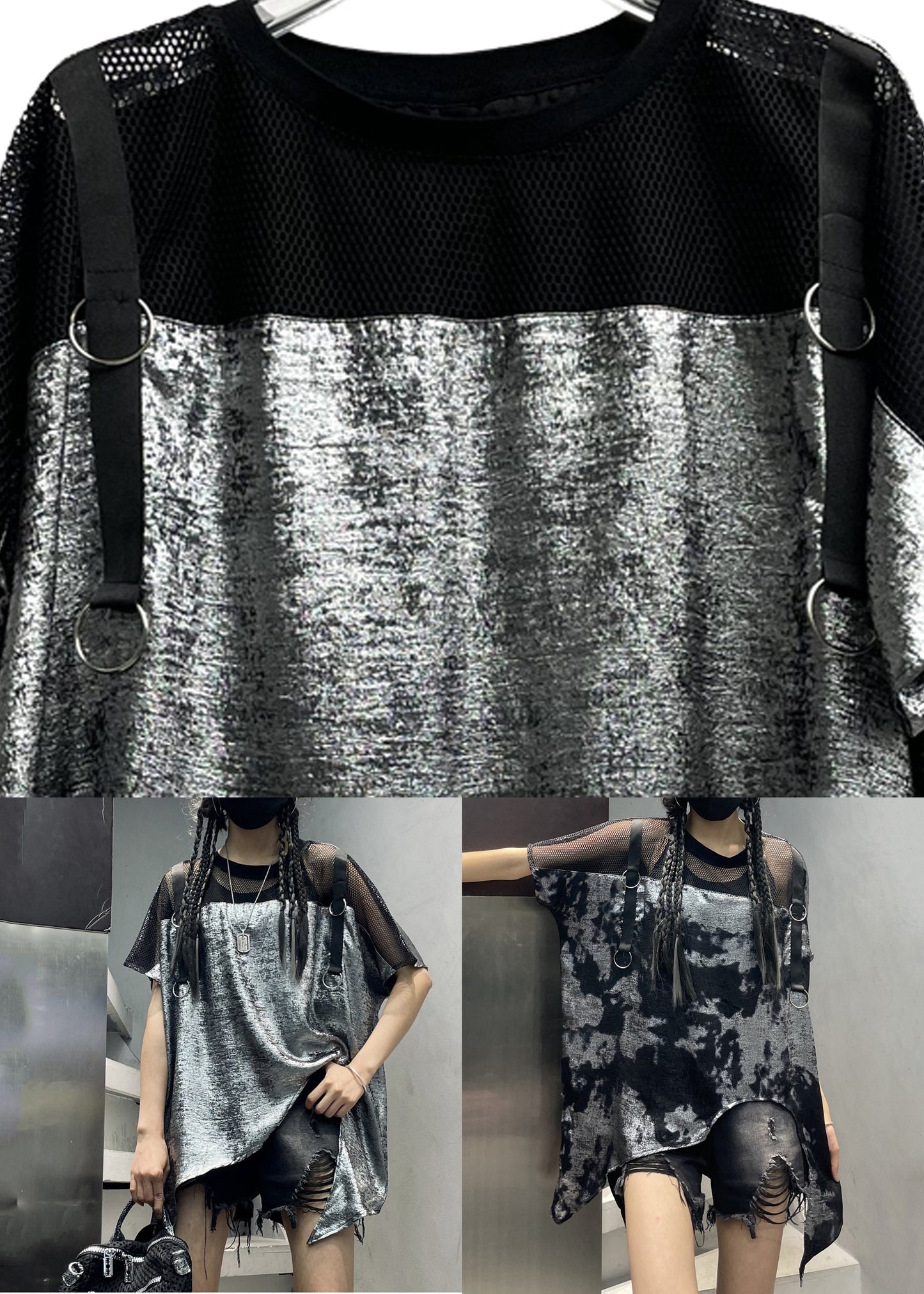 Italian Grey O-neck Asymmetrical Top Short Sleeve