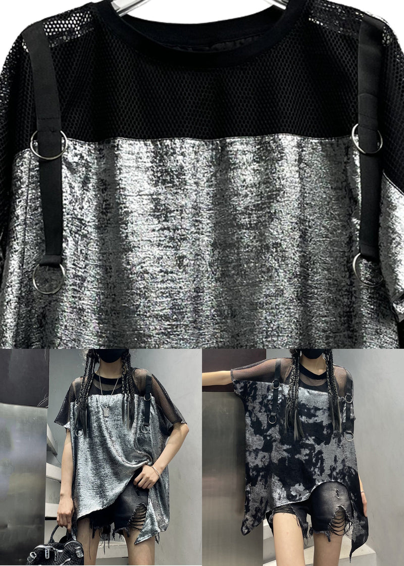 Italian Grey O-neck Asymmetrical Top Short Sleeve