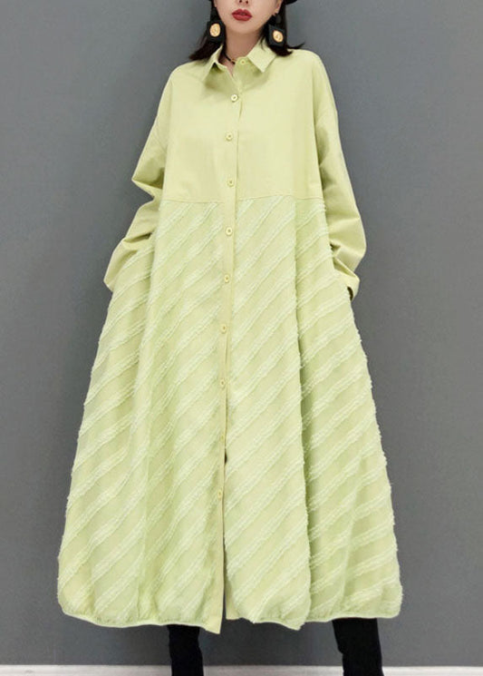 Green Striped a Line Skirts Maxi Dresses Button Spring