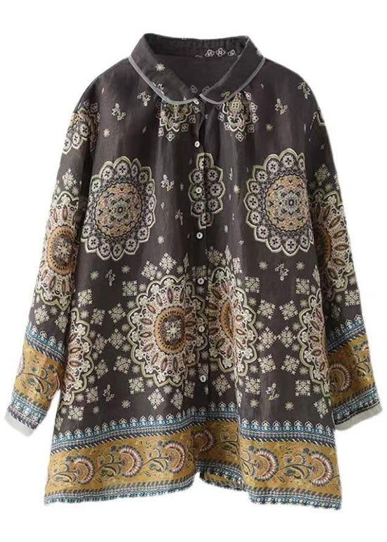 Simple Chocolate Patchwork Print Fall Long Sleeve Top