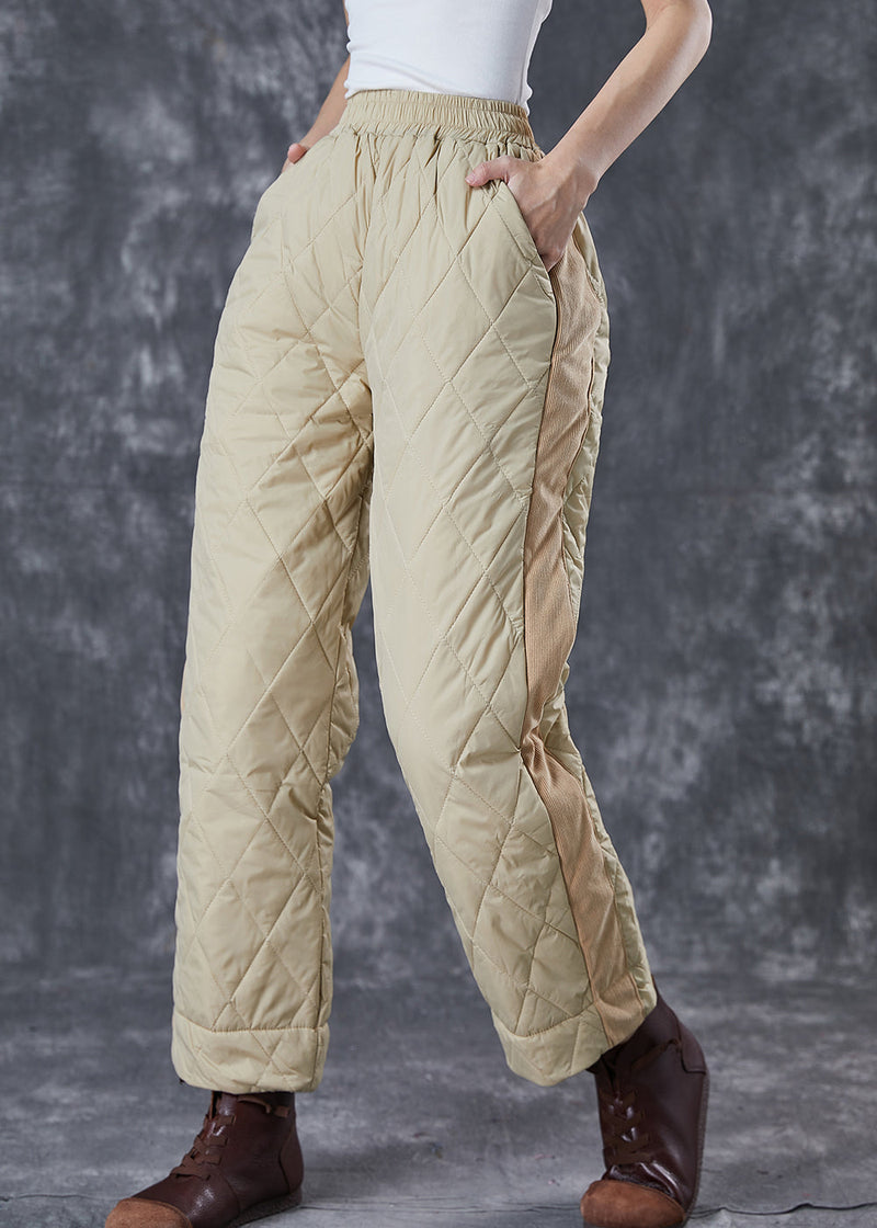 Khaki Oversized Patchwork Thick Fine Cotton Filled Pants Winter