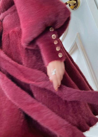 Mulberry V Neck Tie Waist Velour Maxi Dresses Long Sleeve
