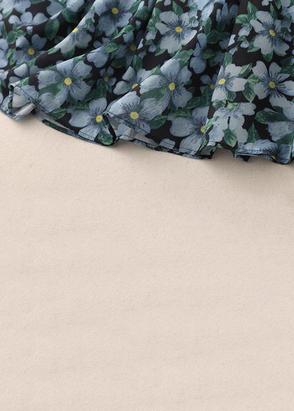 Blue Print Elastic Waist Cotton Skirts Summer