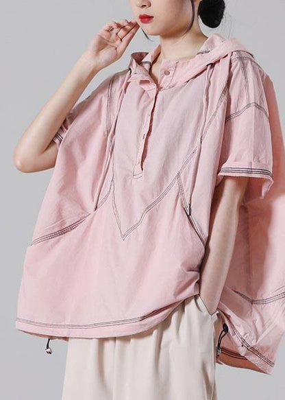 Italian Pink Hooded Cotton Shirt Summer