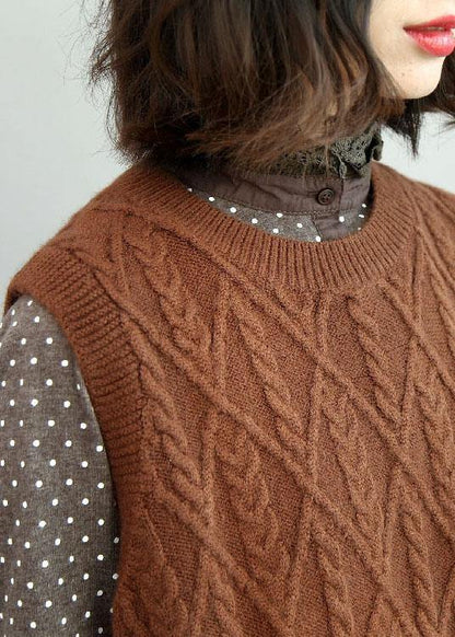 Style Chocolate O-neck Side Open Fall Knit Vest