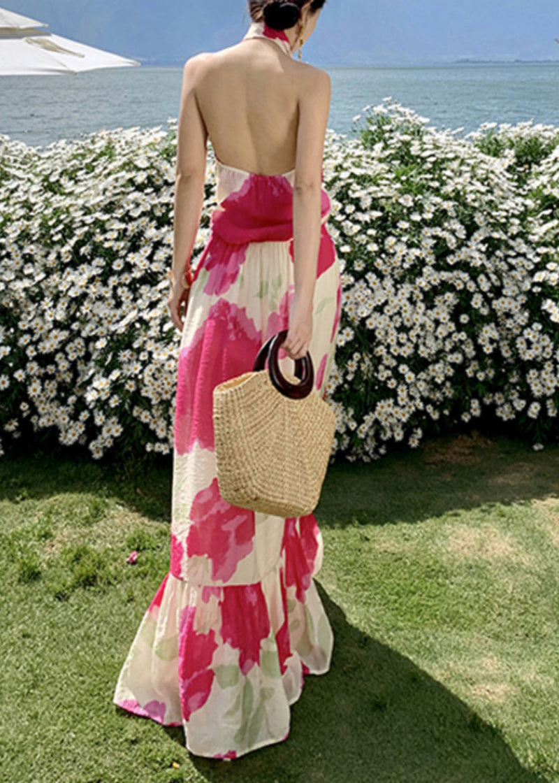 Red Bow Backless Vacation Long Dresses Summer