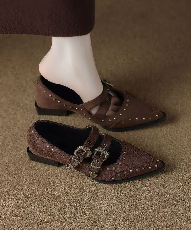 Black Rivet Flat Feet Shoes Buckle Strap Flat Shoes for