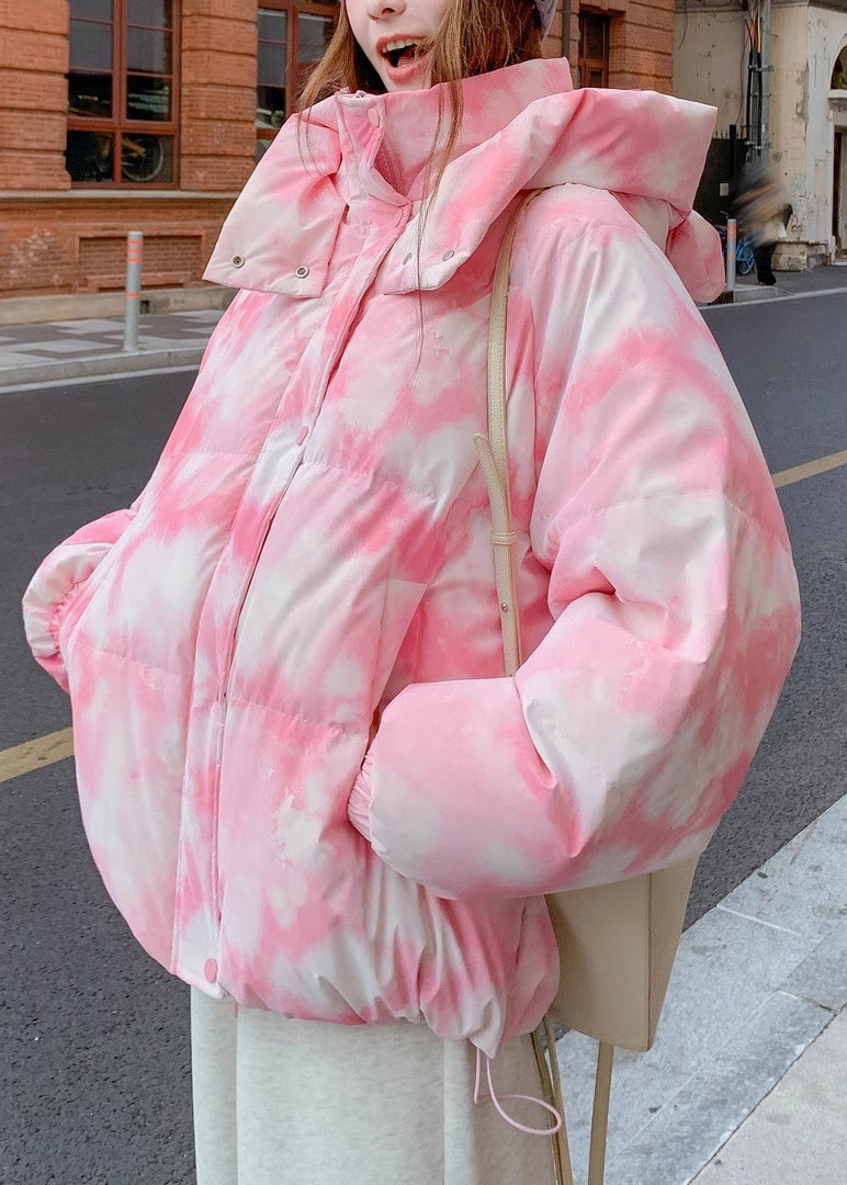 Pink Hooded Tie Dye Fine Cotton Filled Jackets Winter