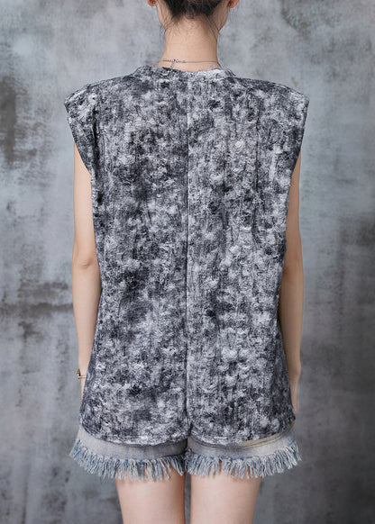 Grey Tie Dye Low High Design Cotton Beach Vest Summer