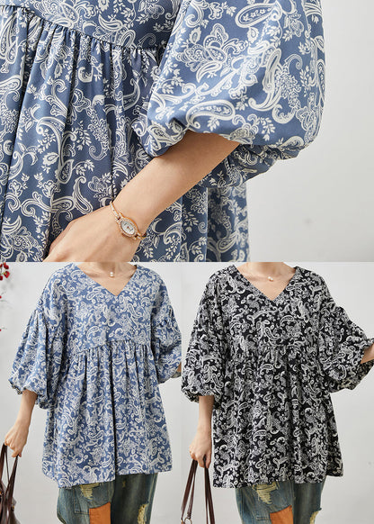 Blue Oversized Print Cotton Shirts Summer