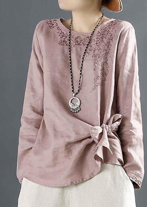 O Neck Blouse Ideas Pink Embroidery Tops