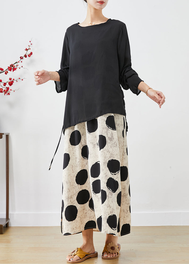 Asymmetrical Print Draping Chiffon Dress Two Pieces Set Fall