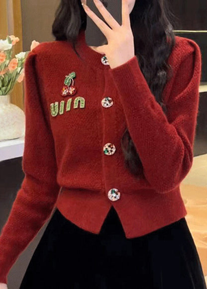New Red O Neck Button Knit Cardigan Spring