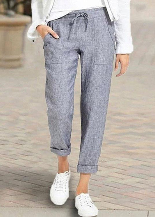 Color Elastic Waist Side Pockets Trouser Pants