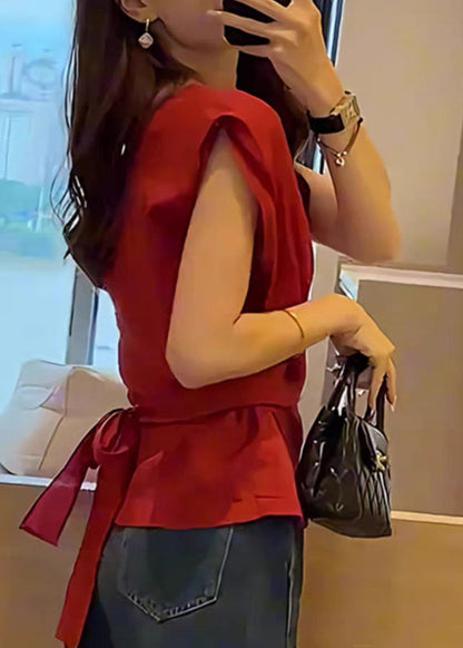 French Red Tie Waist Top Sleeveless
