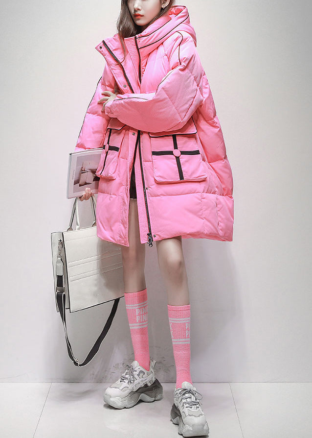 Pink Hooded Pockets Duck Down Winter Coats Winter