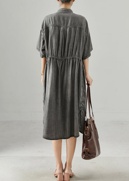 Grey Cinched Denim Holiday Dress Summer