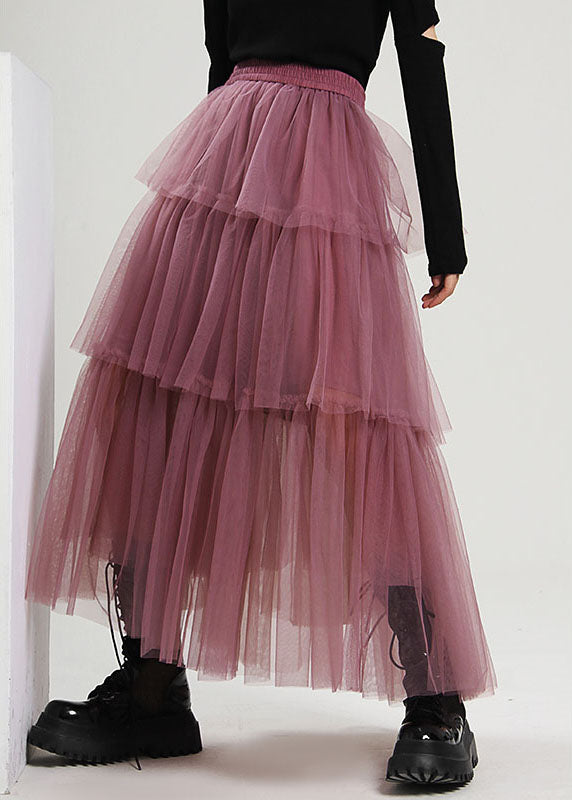 Style Purple High Waist Patchwork Tulle Skirts Spring