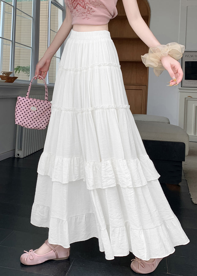 New White Wrinkled Patchwork Cotton a Line Skirts Summer