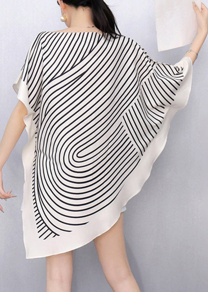 White Striped Asymmetrical T Shirts Summer