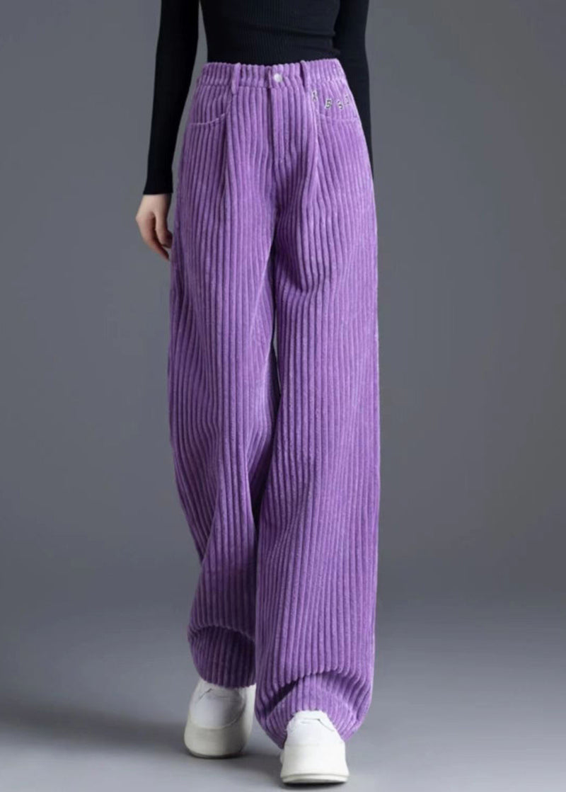 Pink Pockets Corduroy Wide Leg Pants Spring