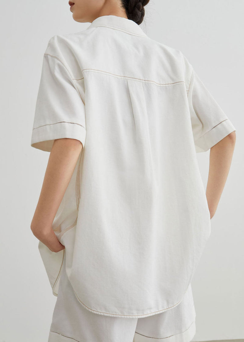 Modern White Peter Pan Collar Denim Two Pieces Set Summer