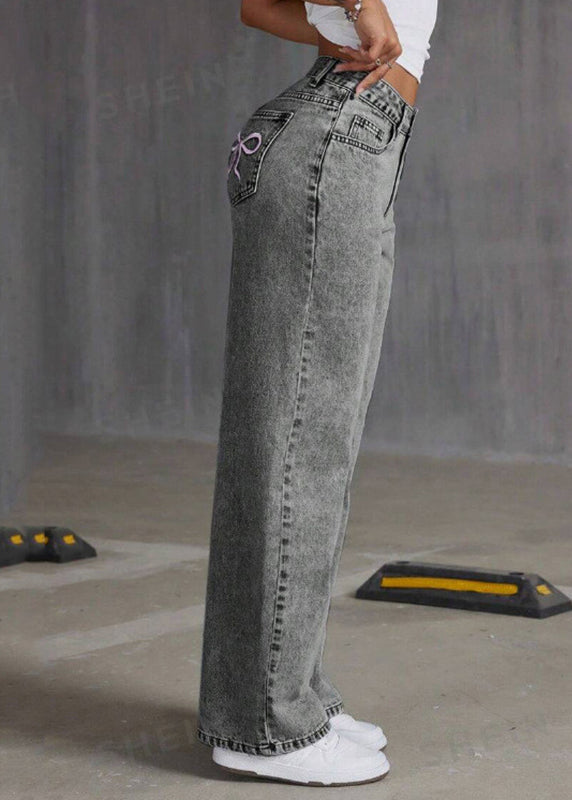 Grey High Waist Wide Leg Denim Pant